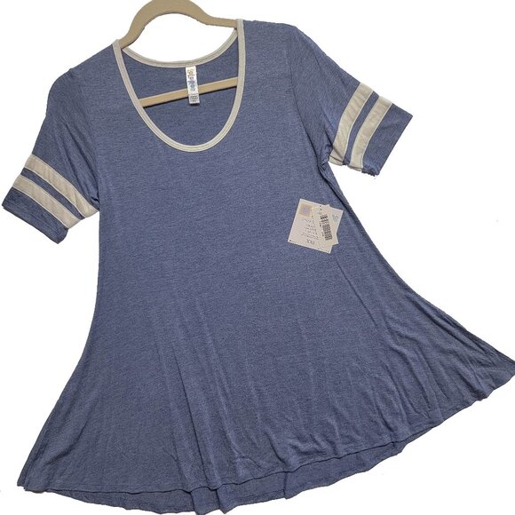 LuLaRoe Perfect T XXS Varsity Stripe Blue Ivory Sporty Swing Tunic Tee Top Solid - Picture 1 of 8